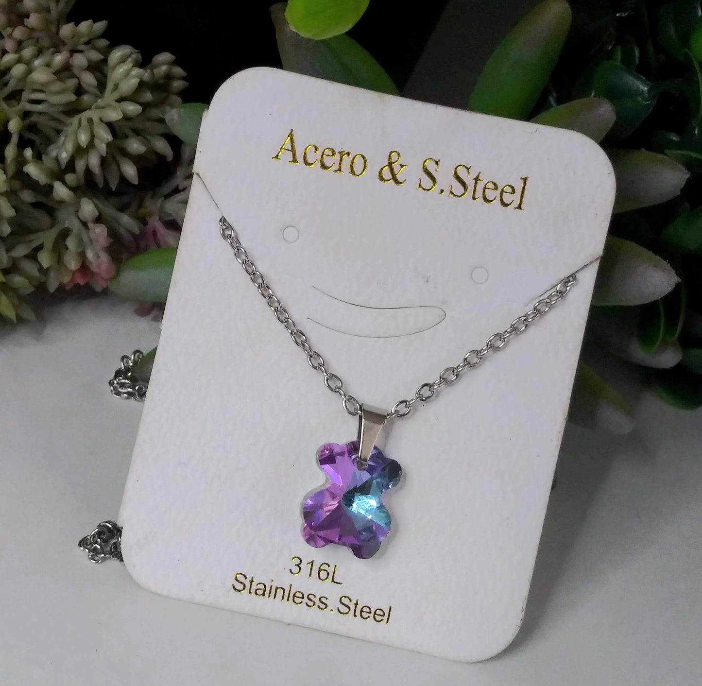 Cadena con Oso (violeta/Rosado) 🐻