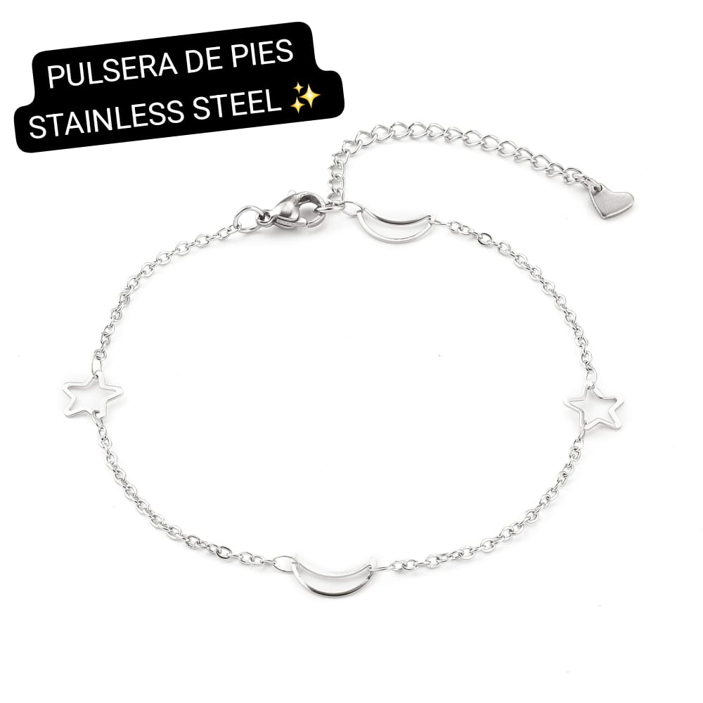 Pulsera de Pies Estrella/Luna Plata