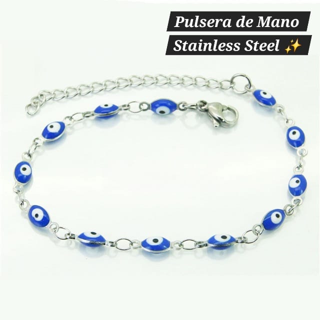 Pulsera de Mano Ojo turco 🧿 (plata , azul)
