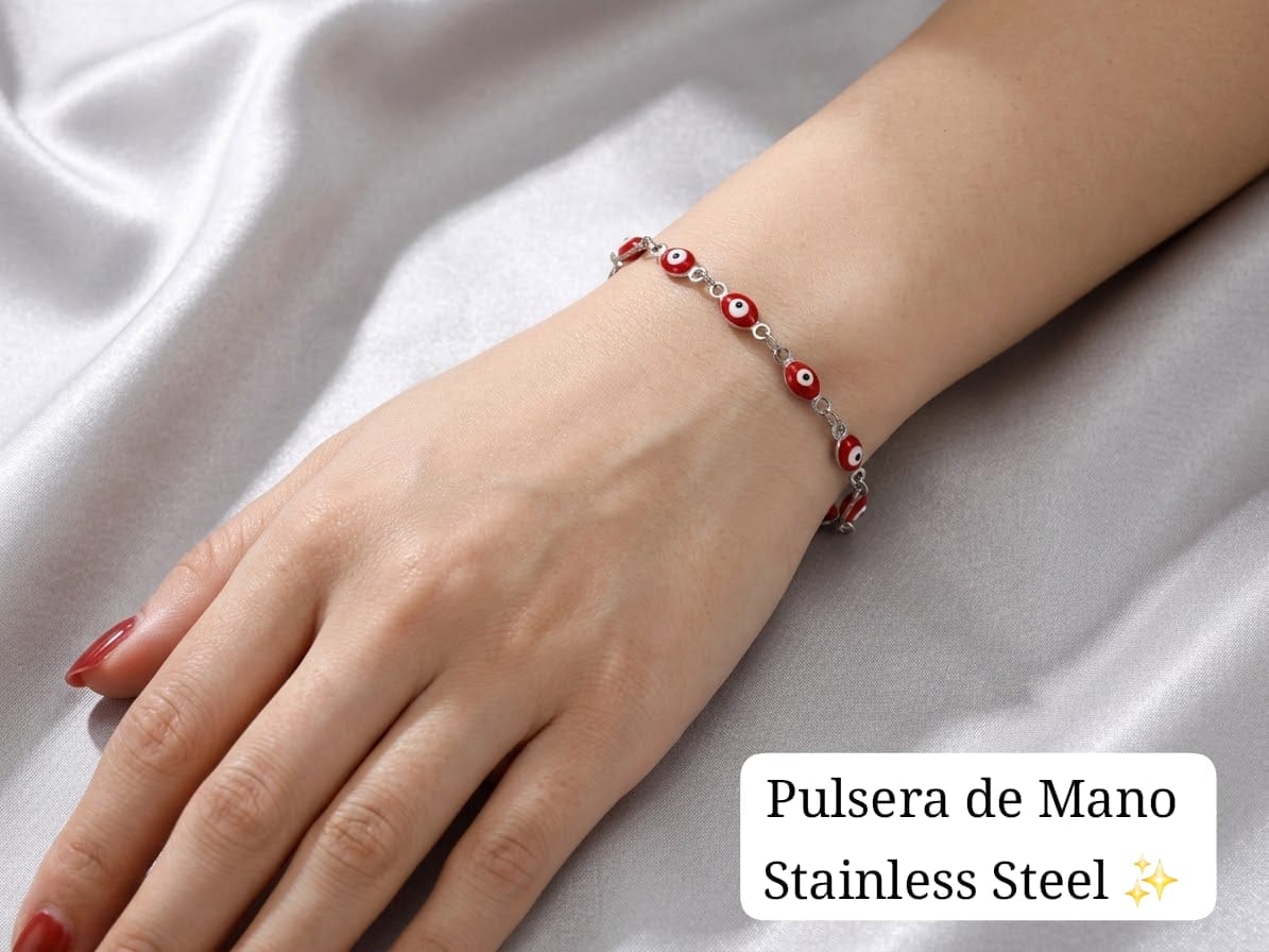 Pulsera de Mano Ojo turco 🧿 (plata ,rojo)