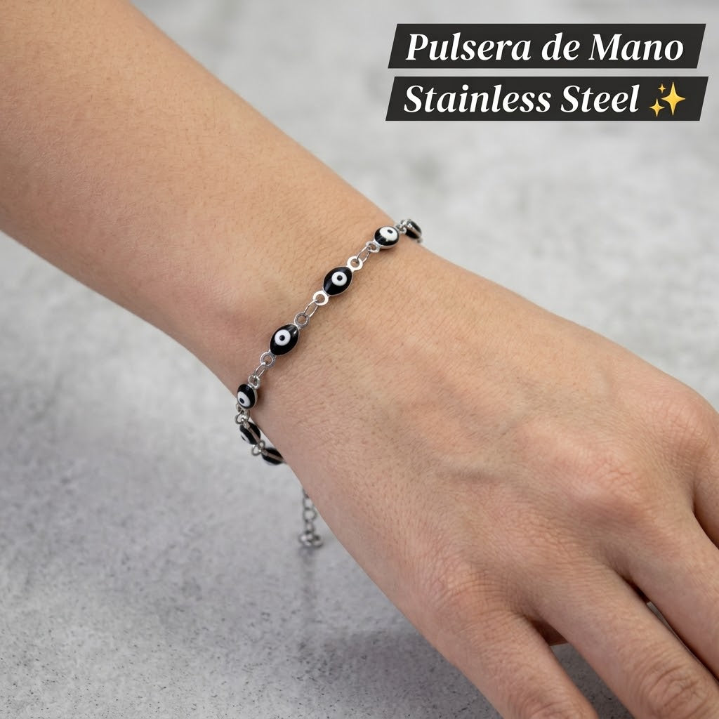 Pulsera de Mano Ojo turco 🧿 (plata ,negro)