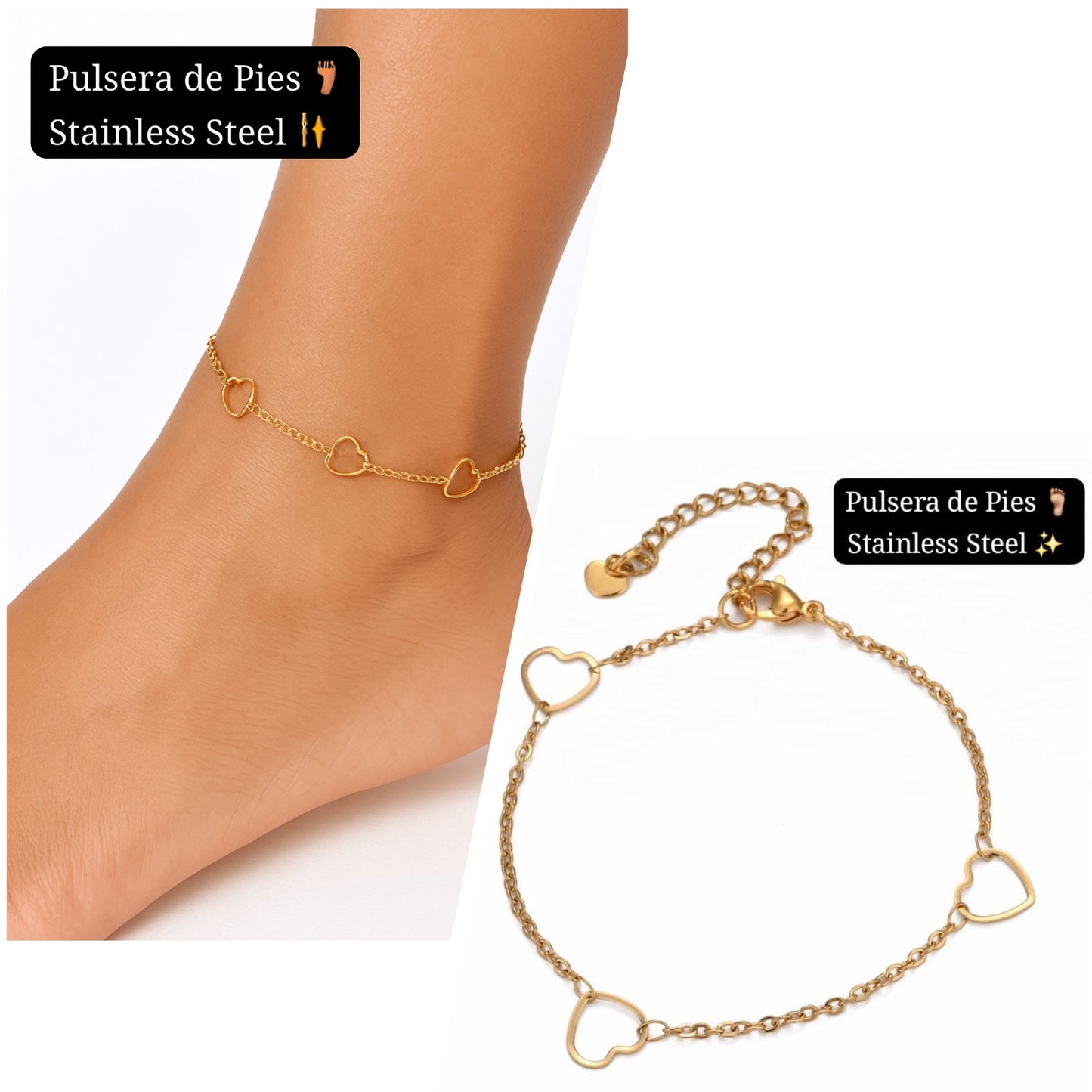 Pulsera de Pies Corazon separados (Dorada)✨️