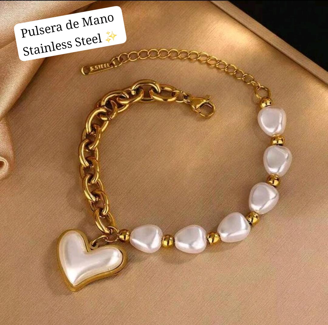 Set 2pcs Corazon Perla dorado✨️
