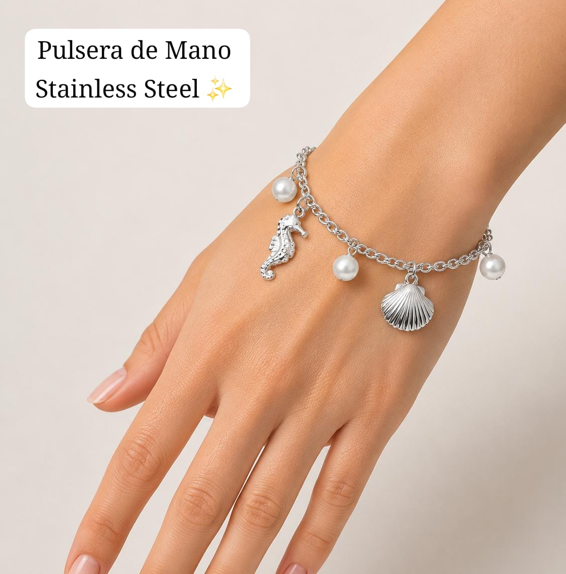 Pulsera de Mano Estilo Verano perla (plata) ⛱️