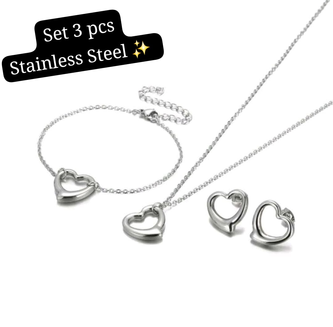 Set 3 pcs Corazón hueco (plateado) ✨️