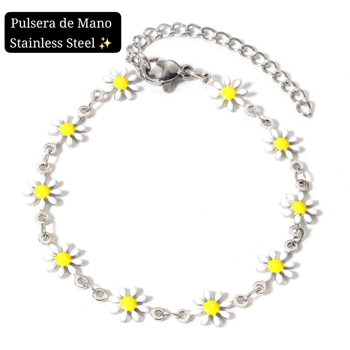 Pulsera de Mano Flor/ Girasol 🌻 (plata,blanco)