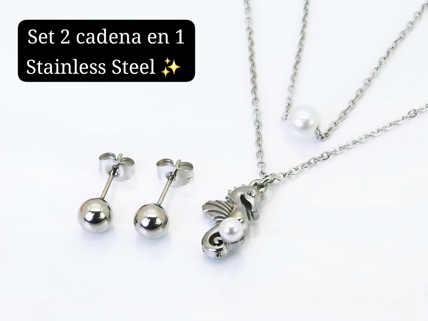 Set 2 cadena en 1 Caballo de mar (Plata)