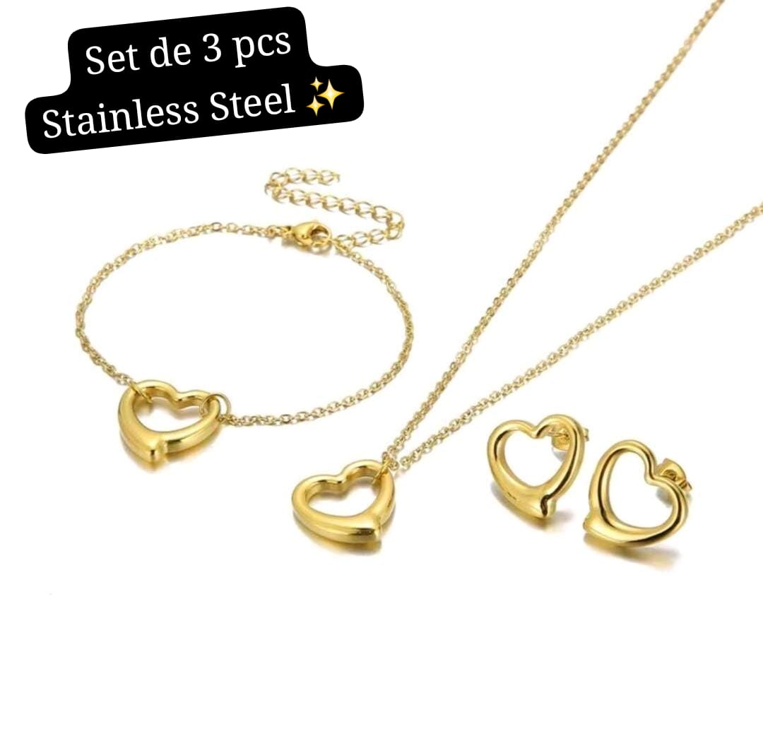 Set 3 pcs Corazón hueco (Dorado)✨️