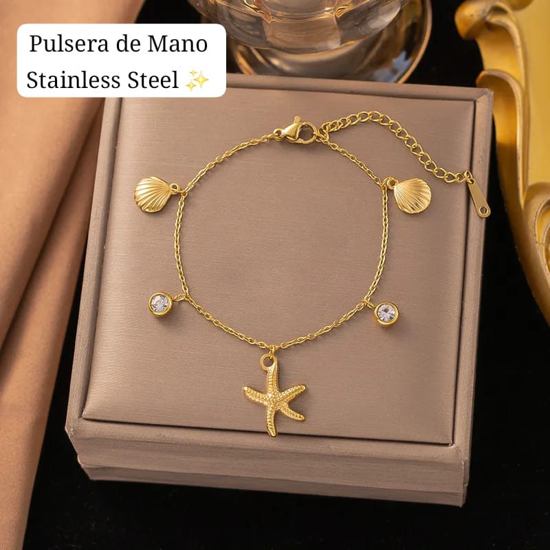 Set estrella y concha diamantes en dorado✨️