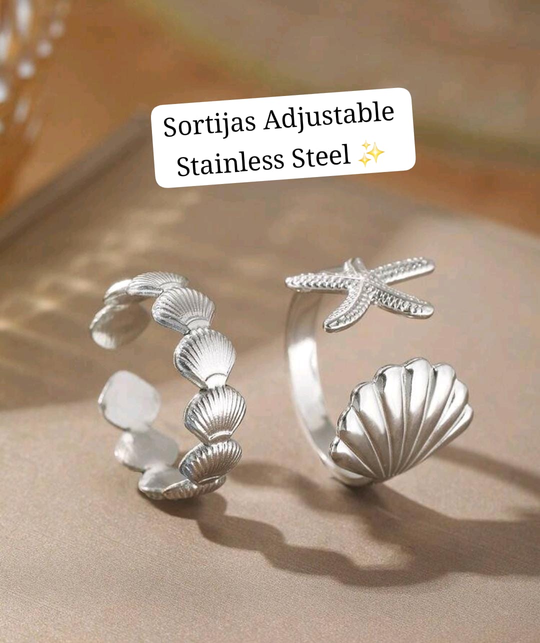 Sortijas Adjustable con Diseños del Mar 🐚🌊 ( Plateadas)✨️