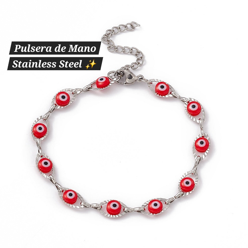 Pulsera de Mano Ojo Turco 🧿✨️ (Plata,Rojo)