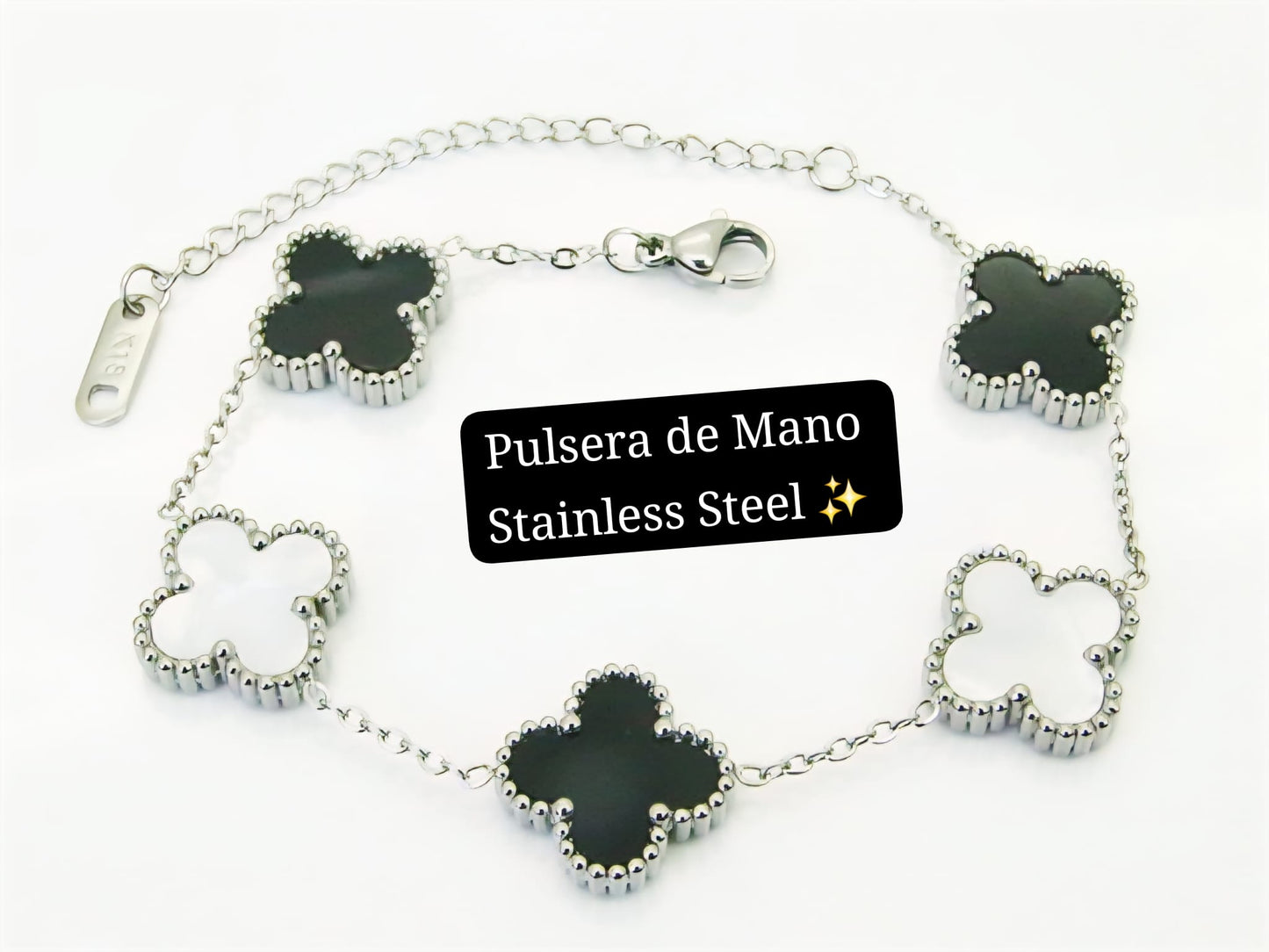 Pulsera de flor ♣️ (Plata,Blanco y Negro)