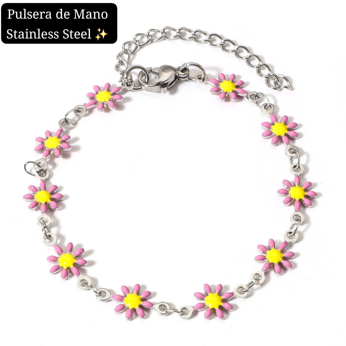 Pulsera de Mano Flor/ Girasol 🌻 (plata,rosa)