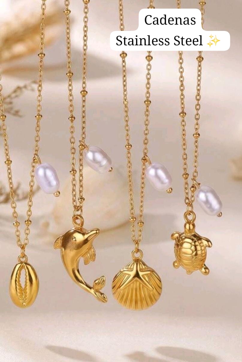 Cadenas Diseño Verano⛱️🐌🐢 (perla /dorado)