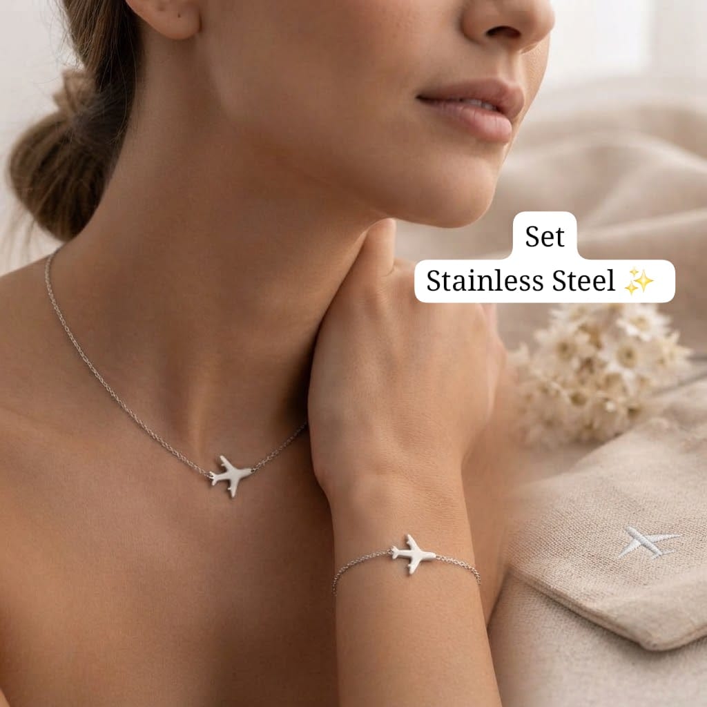Set Cadena + Pulsera de Avión ✈️ (Plata)