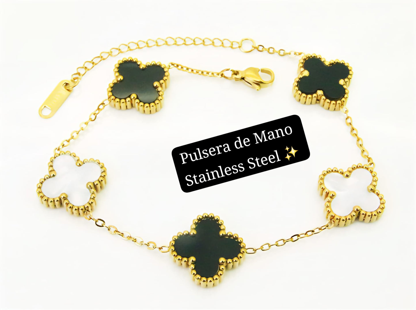 Pulsera de flor ♣️ (Dorado,Blanco y Negro)