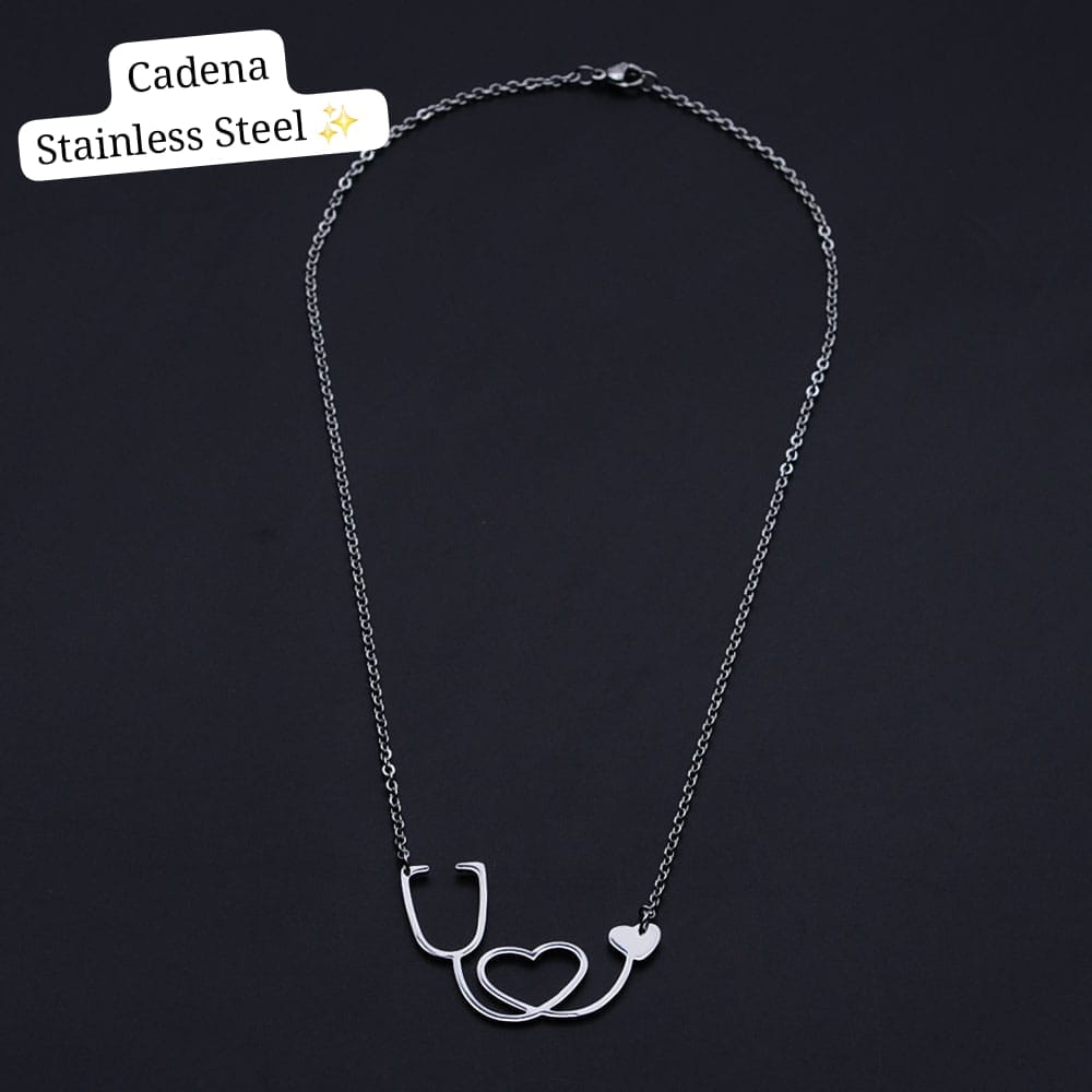 Cadena estetoscopio plata enfermera 🏥