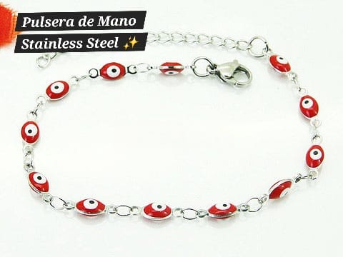 Pulsera de Mano Ojo turco 🧿 (plata ,rojo)