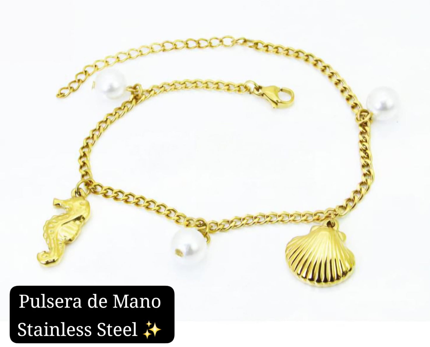 Pulsera de Mano Estilo Verano perla (Dorado) ⛱️