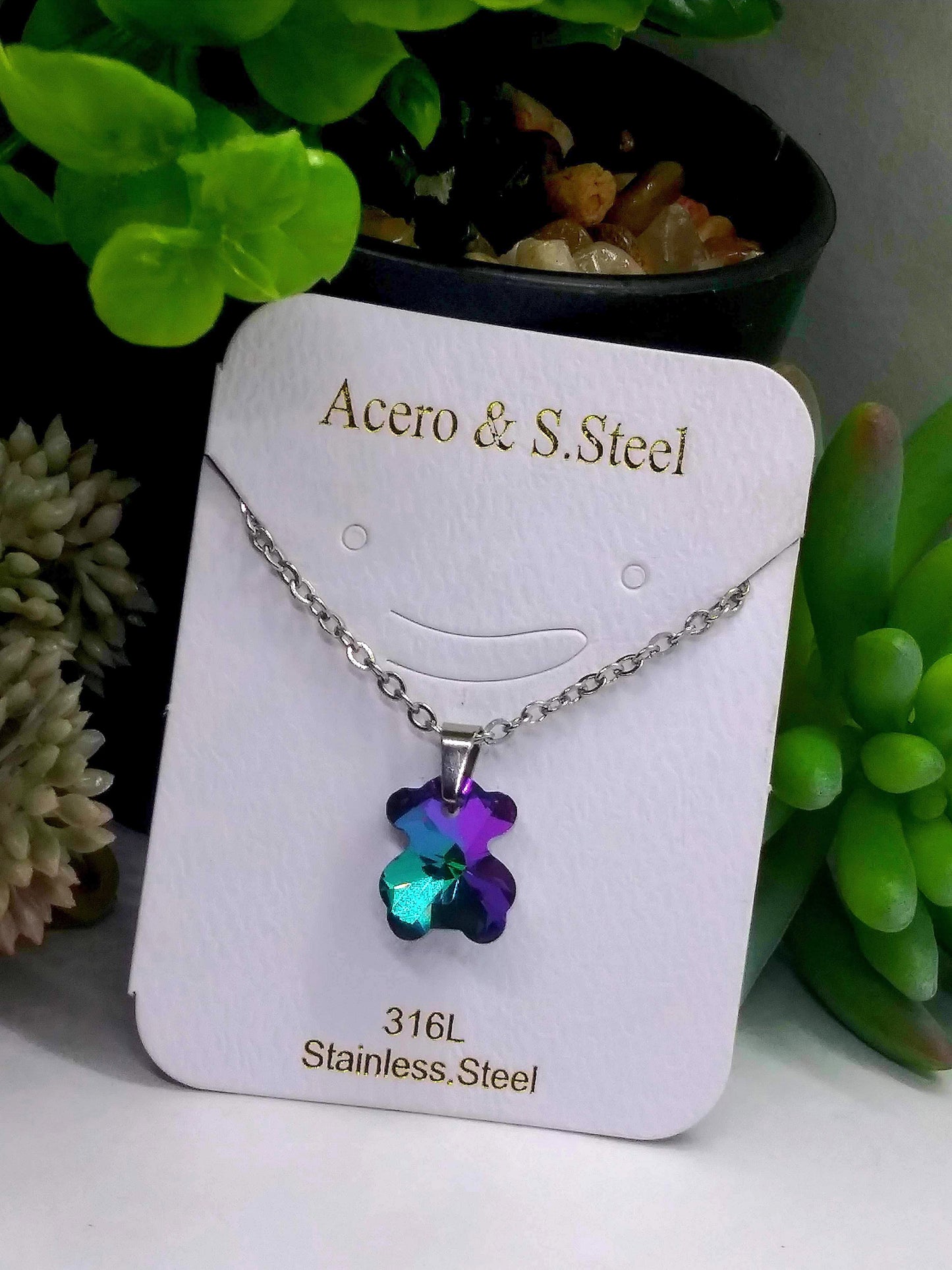 Cadena con Oso (Violeta/verde/azul) 🐻