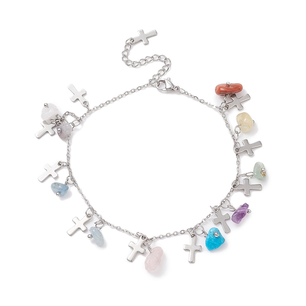 Pulsera de Pies de Cuarzo Cruz