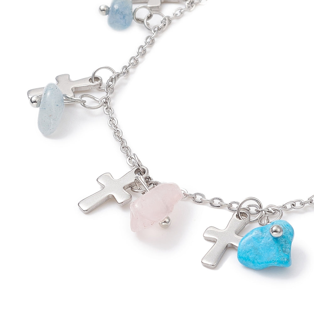 Pulsera de Pies de Cuarzo Cruz
