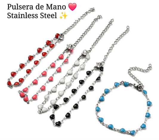 Pulseras de Mano Corazon Plata (Varios Colores)