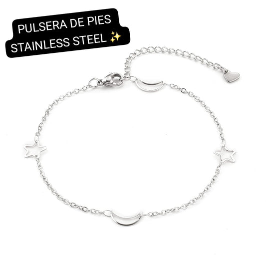 Pulsera de Pies Estrella/Luna Plata