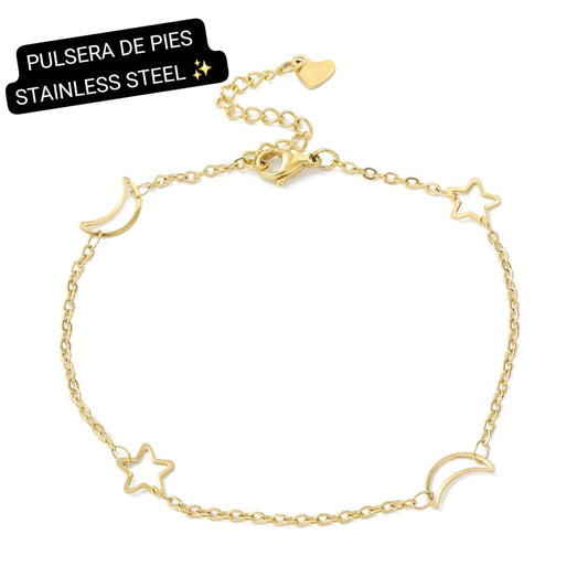Pulsera de Pies Estrella/Luna Oro