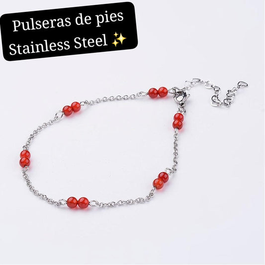 Pulsera de Pies piedras rojas