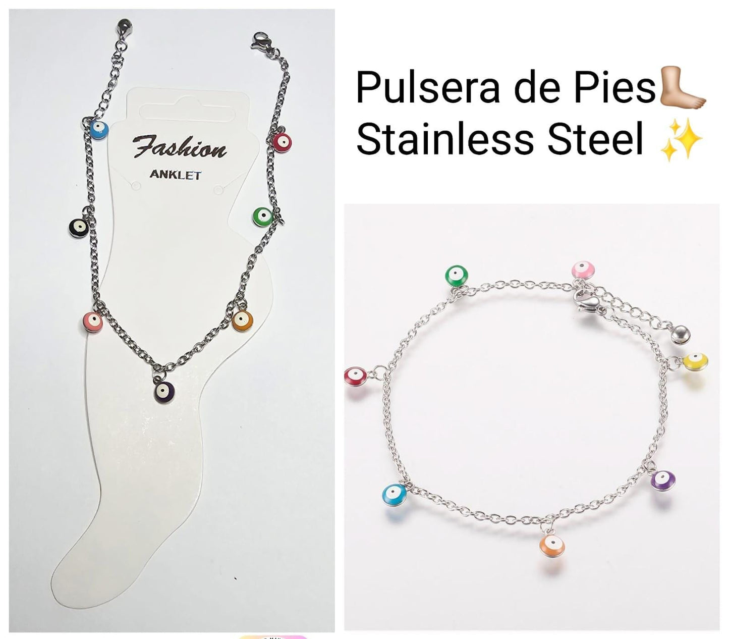 Pulsera de Pies Ojo turco✨️ (Colores plata)