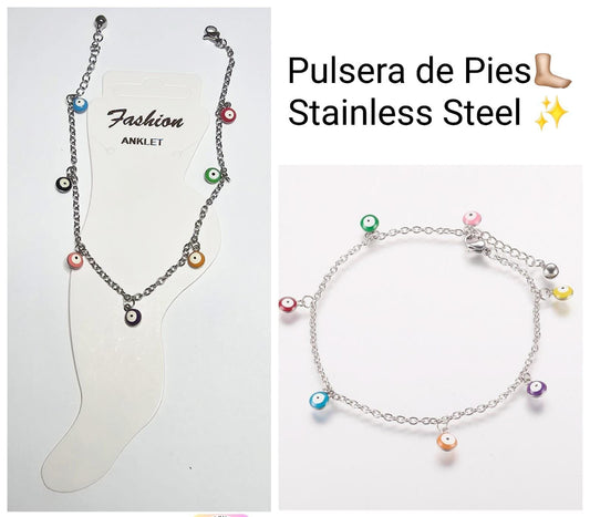 Pulsera de Pies Ojo turco✨️ (Colores plata)