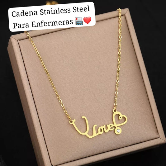 Cadena Love Estetoscopio/Dorado✨️ enfermera
