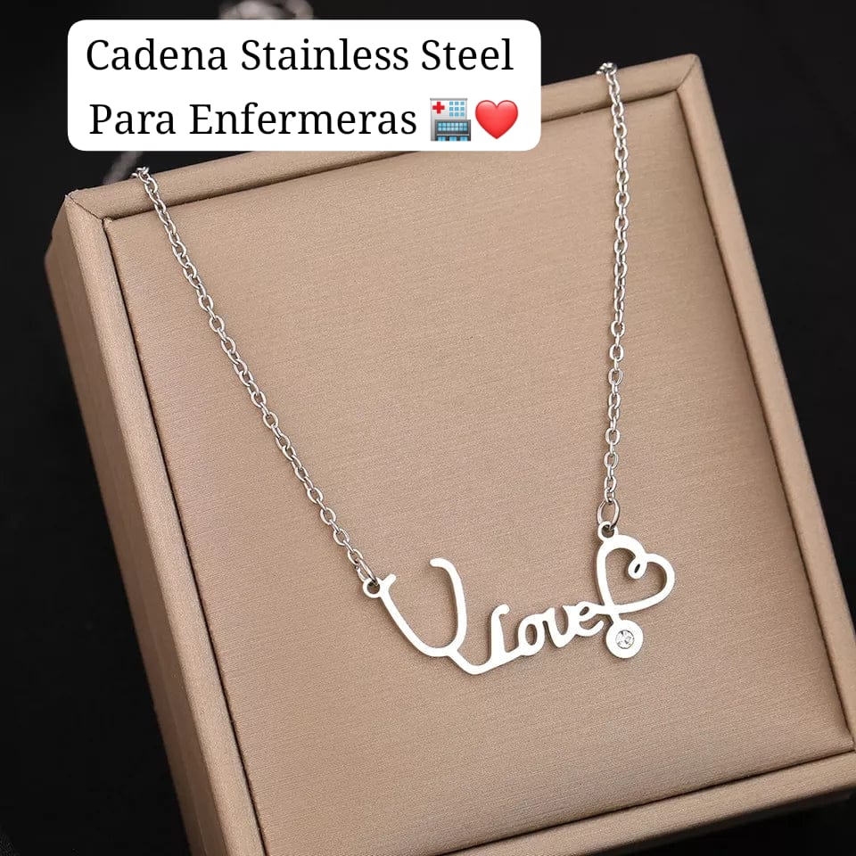Cadena Love Estetoscopio Plata✨️ enfermera