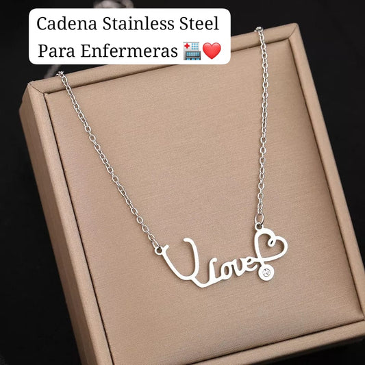 Cadena Love Estetoscopio Plata✨️ enfermera