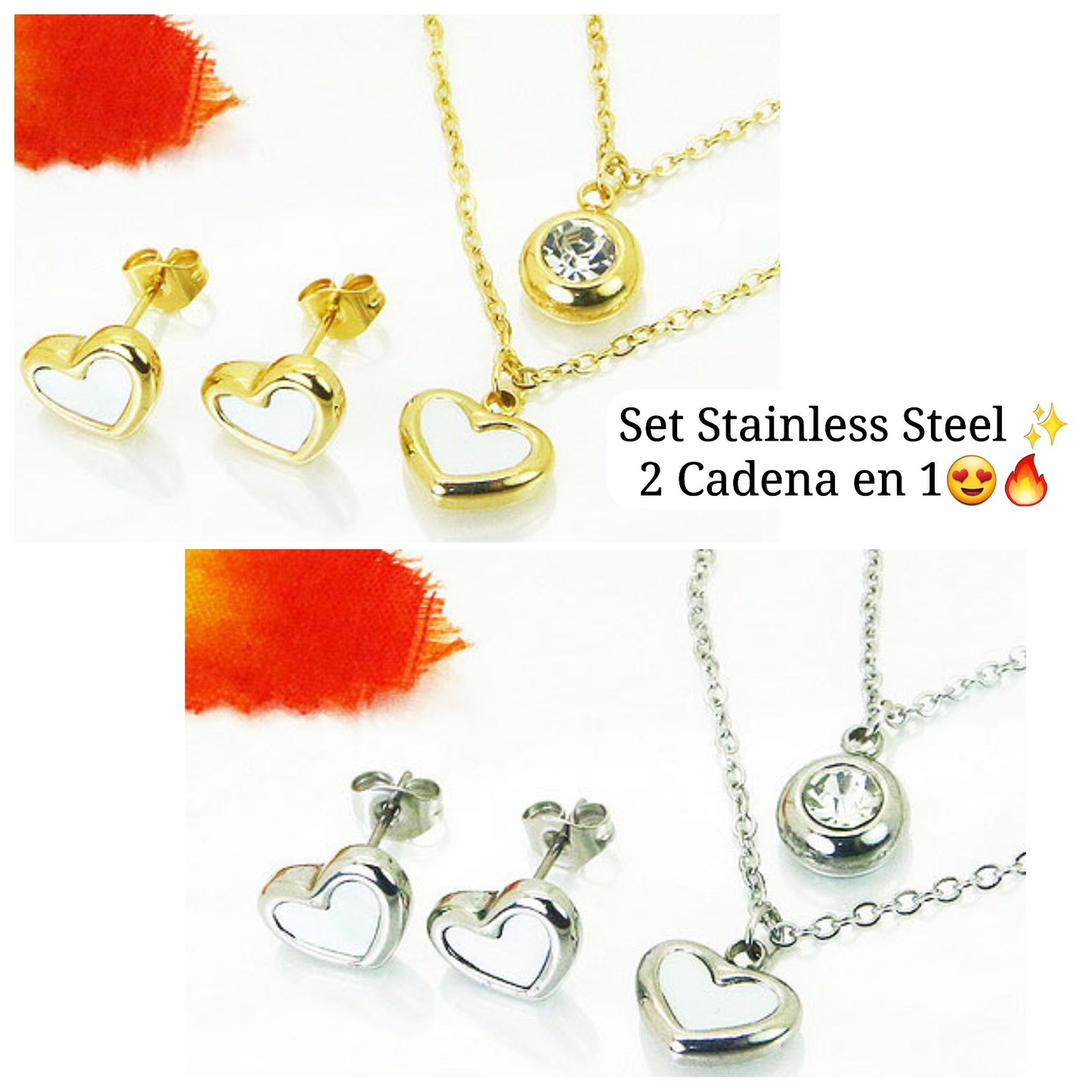 Set 2 Cadenas en 1 de Corazón🤍 (Color Dorado) ✨️