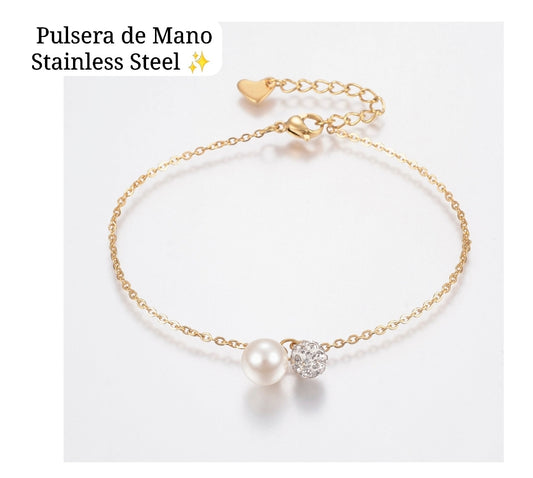 Pulsera de Mano Perla Diamante✨️