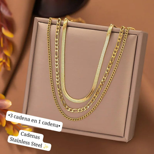 •3 cadena en 1 cadena•
(Unisex) Estilos Cubanas (Dorado)