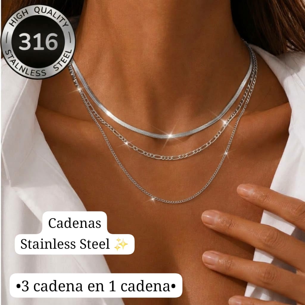 •3 cadena en 1 cadena•
(Unisex) Estilos Cubanas (Plata)