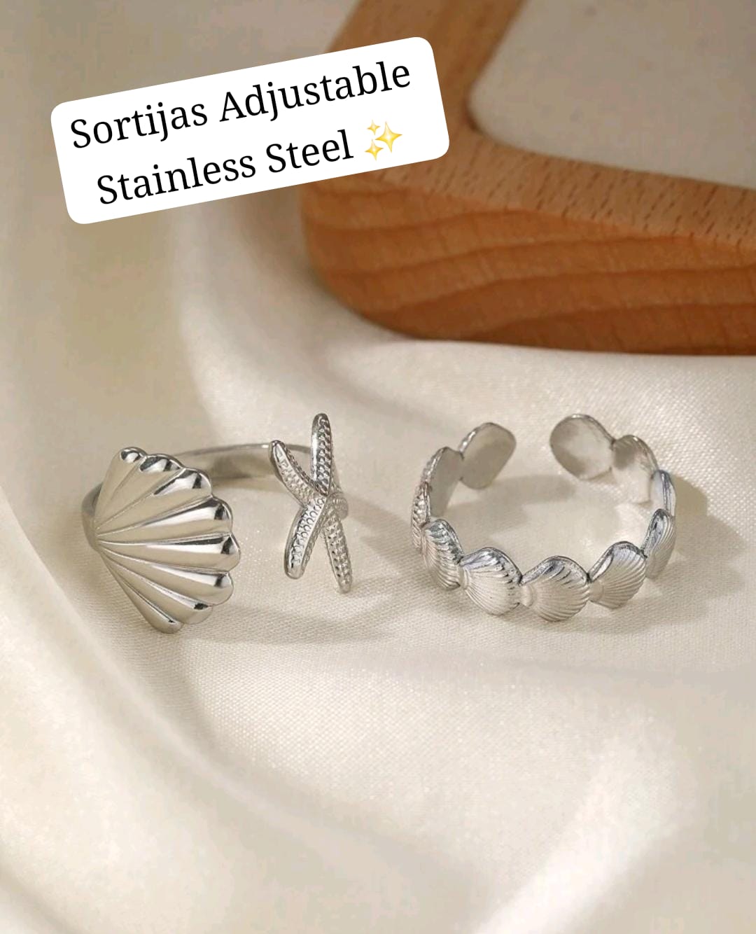 Sortijas Adjustable con Diseños del Mar 🐚🌊 ( Plateadas)✨️