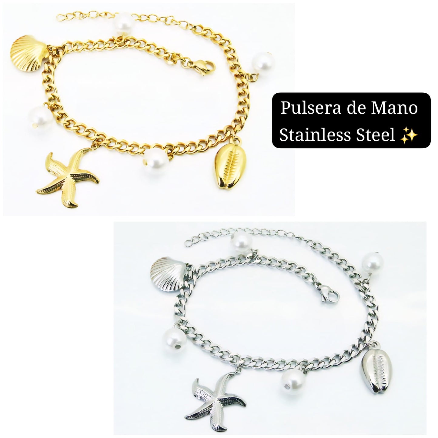Pulsera de Mano Estilo verano Perla (plata)⭐️🏖