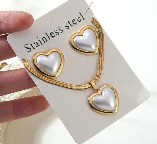 Set de corazon perla dorado ✨️🤍