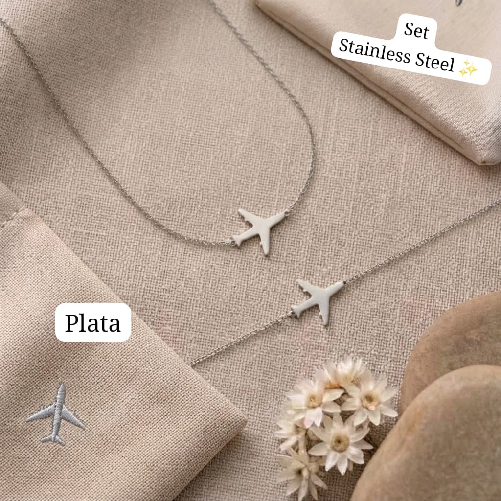 Set Cadena + Pulsera de Avión ✈️  (Plata)