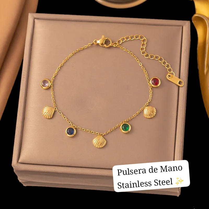 Set de concha diamantes de colores (dorado)✨️