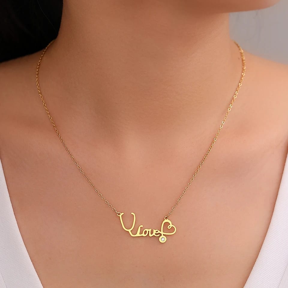 Cadena Love Estetoscopio/Dorado✨️ enfermera