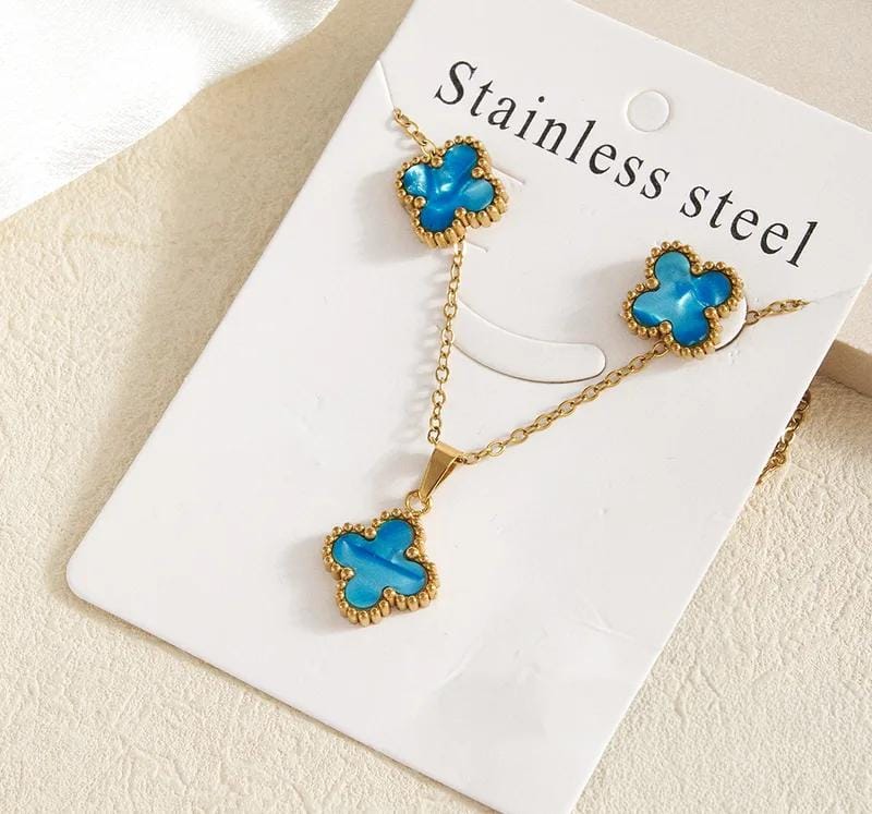 Set sencillo trébol ♣️(Dorado/Azul aqua)🩵