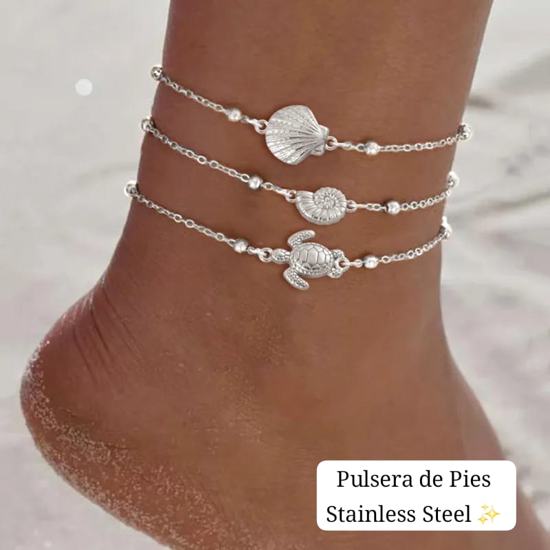 Pulseras de Pies (Tobilleras) Diseño de Verano ⛱️ (Plata)