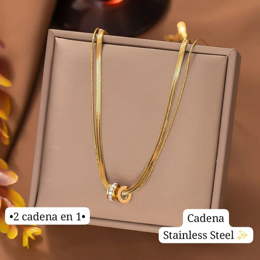 •2 cadenas en 1 sola cadena•
(Diseño gargantilla fina sencilla con charm circular) Dorado 💛