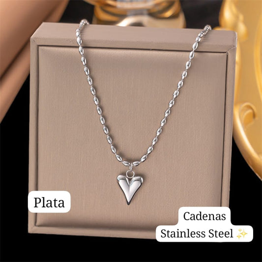 Cadena de granos con Corazón (Plata)🤍