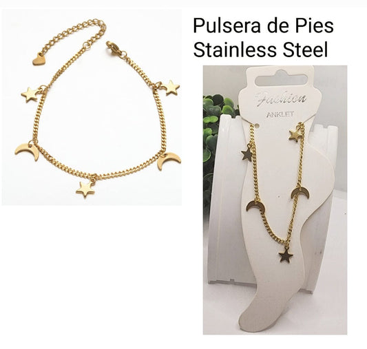 Pulsera de Pies Estralla y Luna Oro